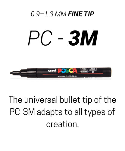 Set de Marcadores Posca PC-3M (Medios) x8 colores Glitter Uni