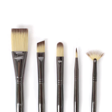 Royal & Langnickel - ZEN 53 Series Set of 5 Brushes, Long Handle, Synthetic Filament, Flat 12, Filbert 6, Fan 2, Angular 6, Round 1