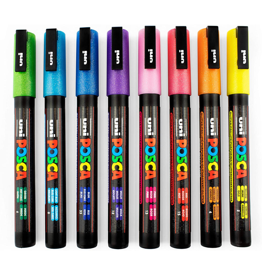 POSCA Paint Marker Glitter Colors Sets, 8-Color PC-3M Fine Set