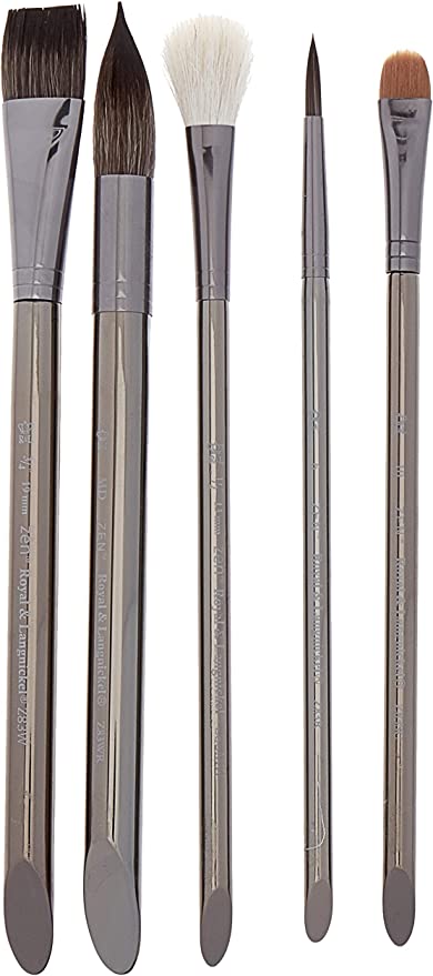 Royal & Langnickel - ZEN 83 Series Short-Handle Round Wash Variety Watercolor Brush Set, 5pc